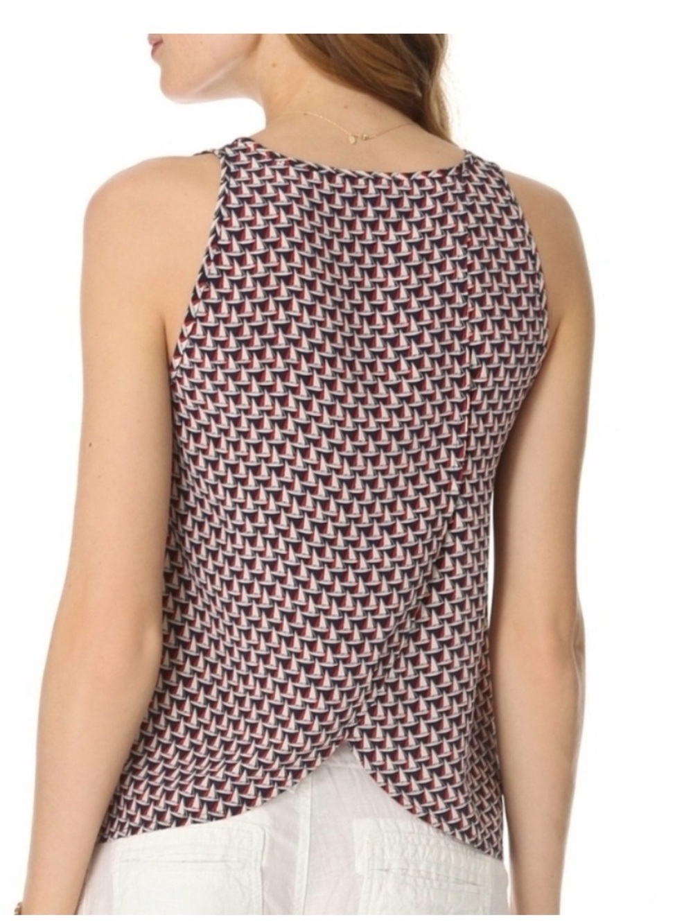 Joie Silk Nautical Sailboat Patterned Split Back Sleeveless Top